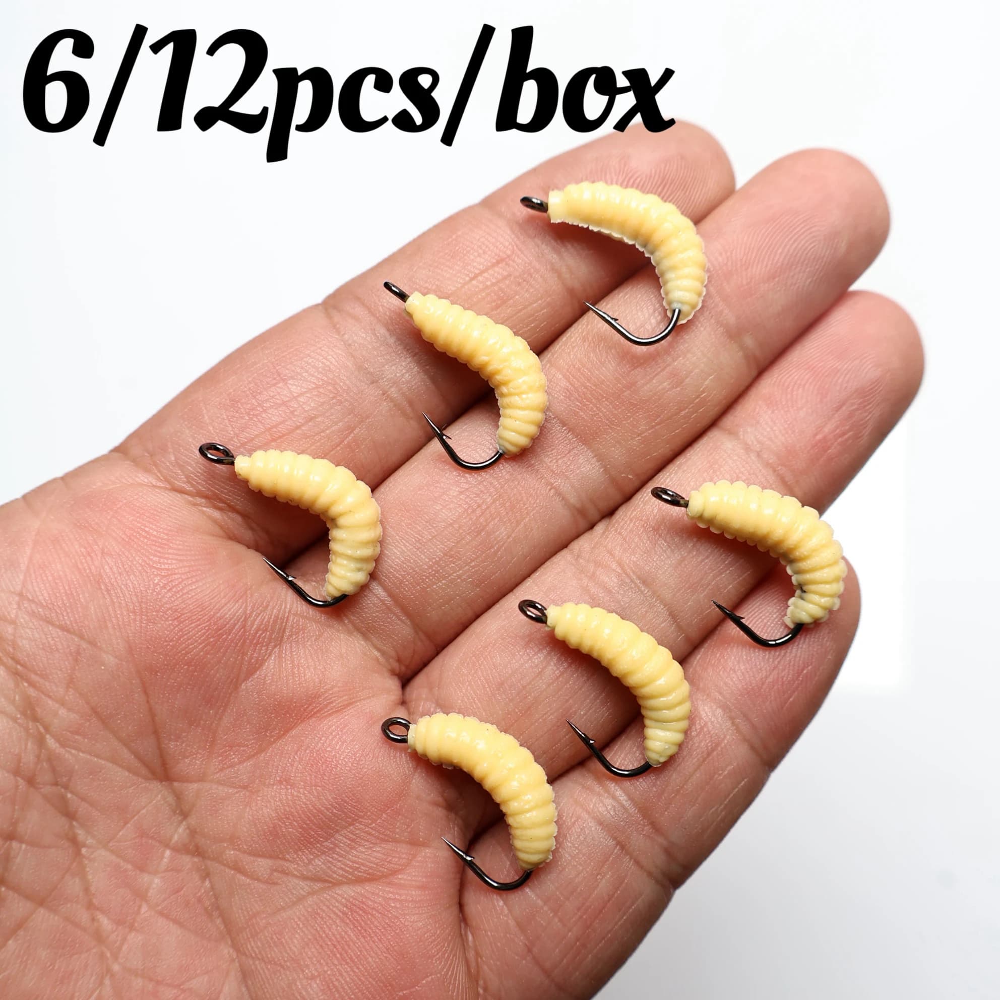 6/12 pz Esche Morbide a Forma di Verme con Amo per la Pesca di Pesce Gatto, Carpa, Spigola Bianca - Esche Artificiali a Forma di Grub in Scatola, Esche Sfuse