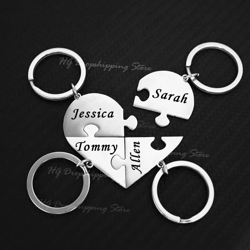 Portachiavi personalizzato con nomi dei membri della famiglia Portachiavi personalizzato con puzzle a forma di cuore in acciaio inossidabile per uomini, donne, amici, regalo di compleanno