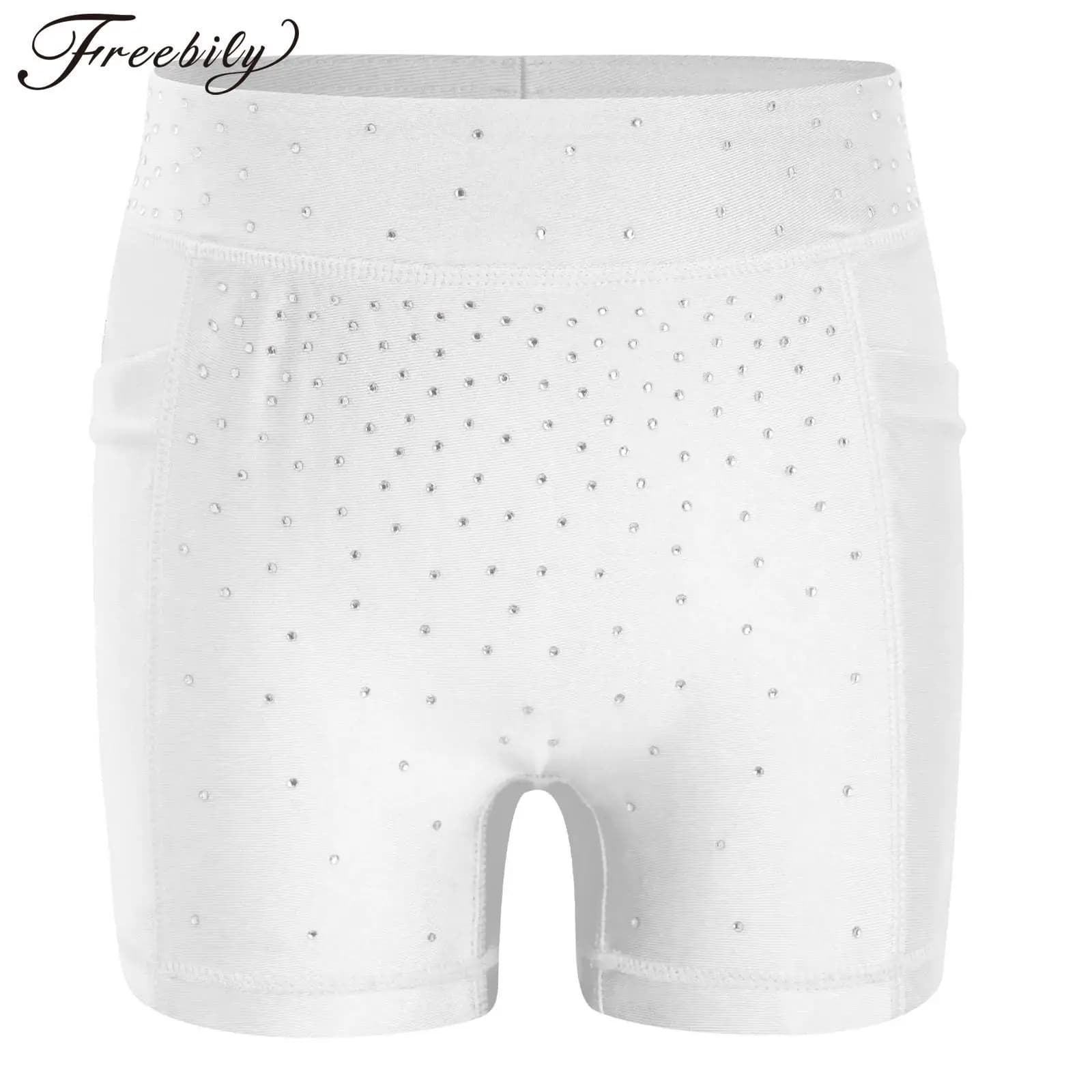 Dance sports shorts with glossy rhinestones for girl, ballet leggings, gymnastics, yoga, training, fitness, cycling