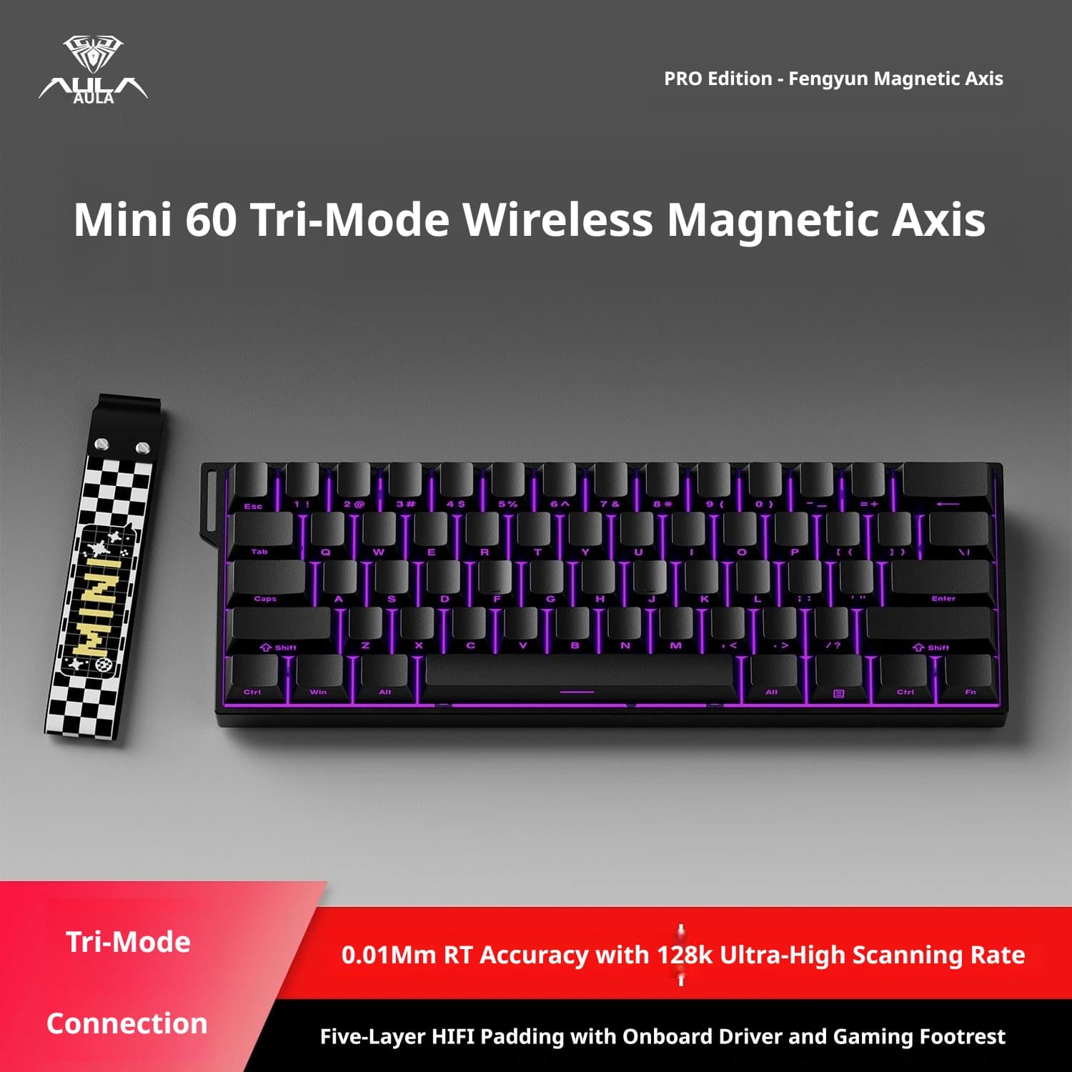 AULA Mini60 HE/Pro/Max 60% Magnetic Switch Keyboard RGB Tri Mode Wireless Mechanical Keyboard 8000Hz 0.01mmRT for Pc Gamer Gifts