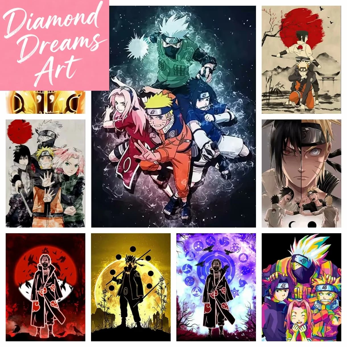 Kit di Pittura Diamante Fai-da-Te Anime Giapponese, Ricamo a Punto Croce Naruto, Mosaico Diamante Uchiha Itachi, Decorazione Casa, Regalo per Bambini