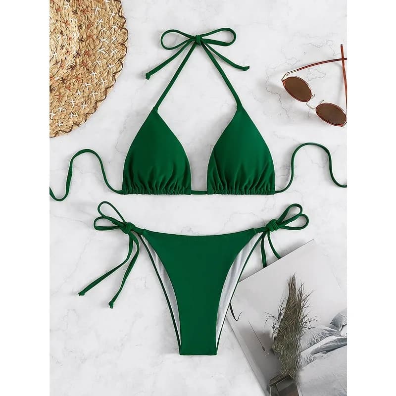 Nuovo Bikini Due Pezzi da Donna 2026 - Top Halter con Laccetti e Slip Tinta Unita, Elegante e Sexy, per Resort Termali e Spiaggia