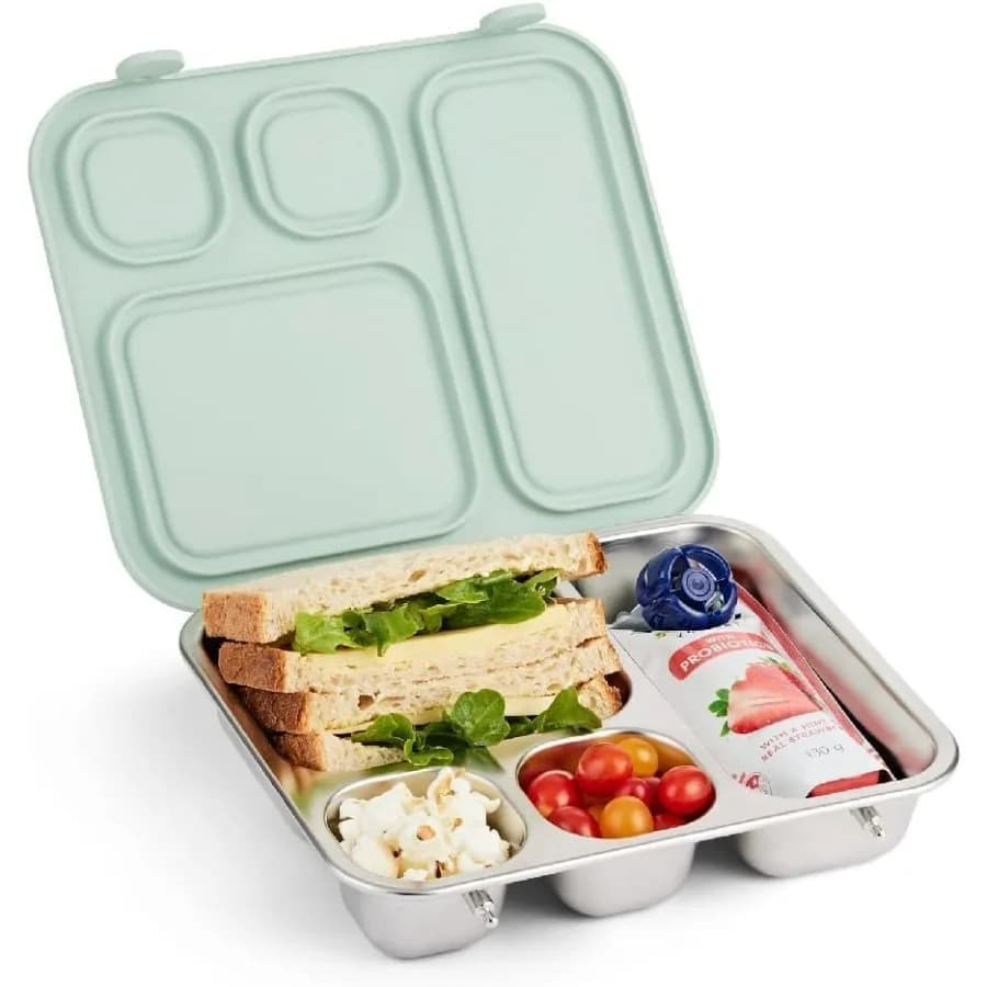 Bento Box per bambini in acciaio inossidabile con coperchio in silicone | A prova di perdite | Contenitore per il pranzo per bambini | 4 scomparti | Lavabile in lavastoviglie