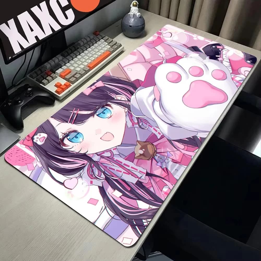 Tappetino da Scrivania Antiscivolo per Gaming con Bordi Cuciti, Grande Mousepad con Design di Gattina Anime Rosa Kawaii per Casa e Ufficio