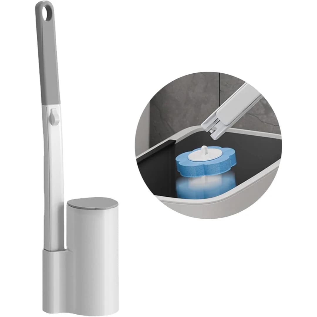 Disposable Toilet Brush Kit (18 Heads) – Wall - Mount Design, Built - in Cleaning Liquid, Plastic & Sponge