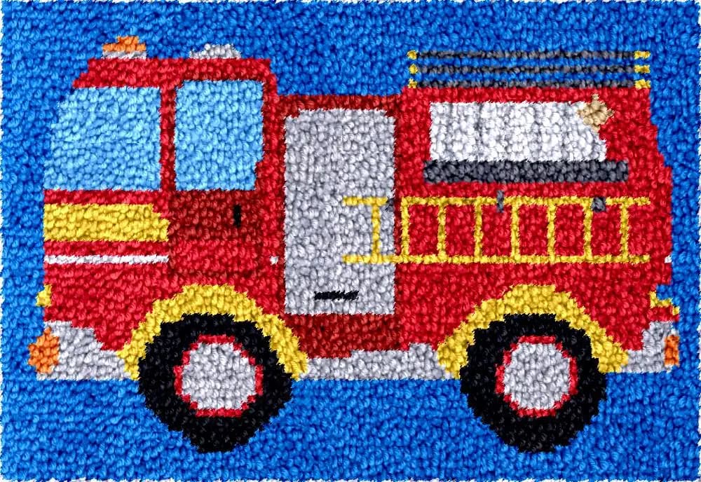 Kit tappeti con gancio per chiusura fai-da-te per camion dei pompieri Set da ricamo per tappeti in filato all'uncinetto Artigianale con motivo prestampato a colori Adulti Bambini