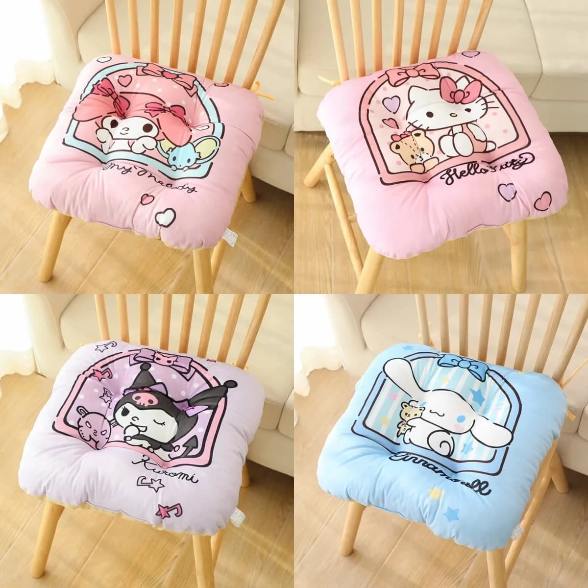 Bellissimo cuscino da seduta Kuromi My Melody Hello Kitty Cinnamoroll Sedia con cuscino per sedile stampato in stile giapponese Kawaii