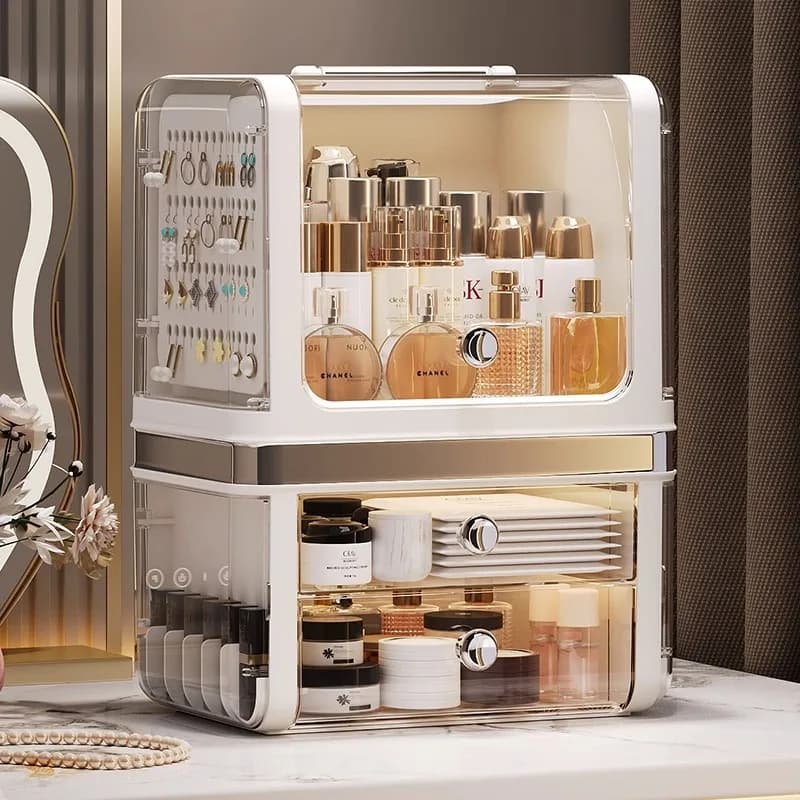 Espositore per Cosmetici con Design Antipolvere, Contenitore per Pennelli, Gioielli e Prodotti Skincare