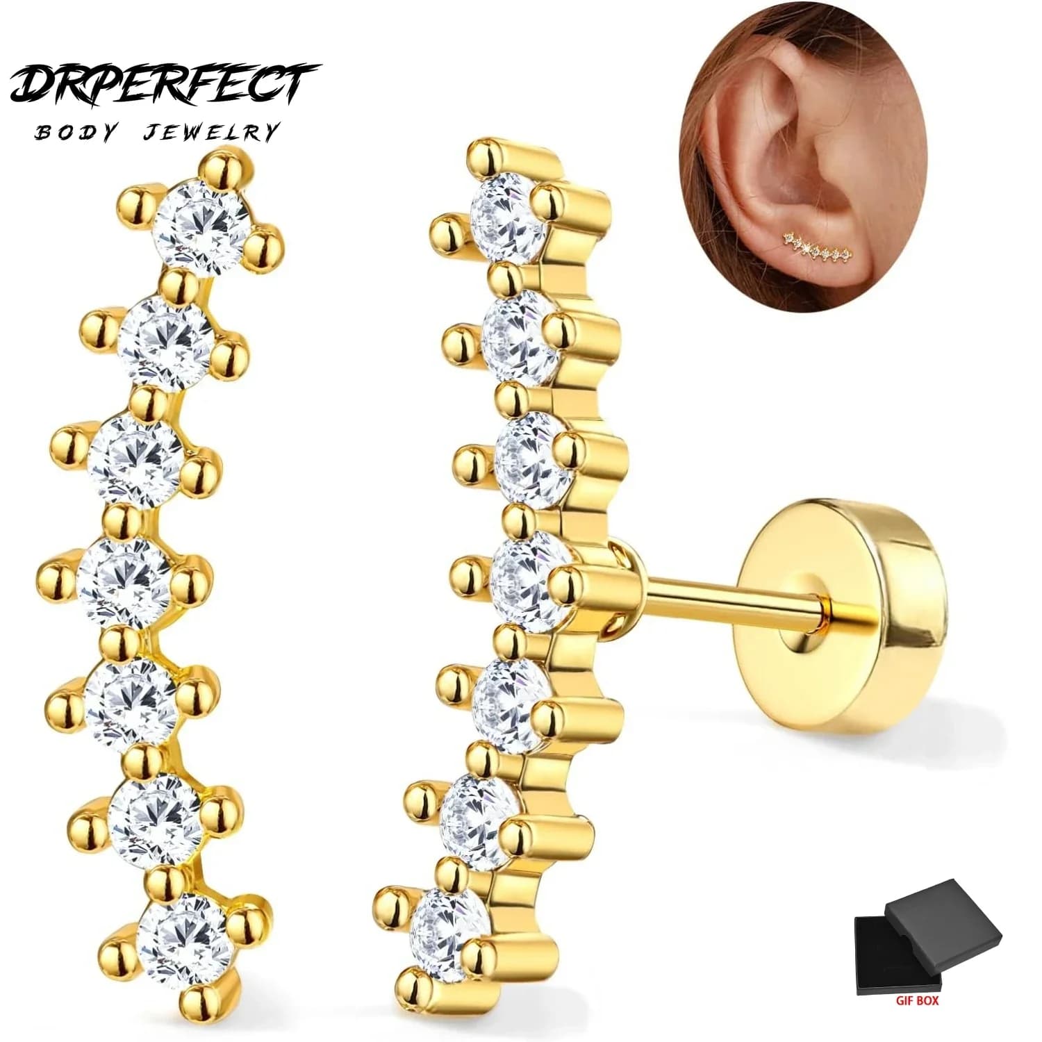 Drperfect 1 paio di gioielli per piercing alla cartilagine dell'elica Orecchini in acciaio inossidabile per donna Orecchini con retro piatto 16G Orecchini con conchiglia