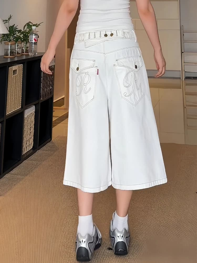American Retro Paris Adjustable Buckle Denim Jeans Women Summer New Street Spicy Design Versatile Seven-Foot High Waist Jeans