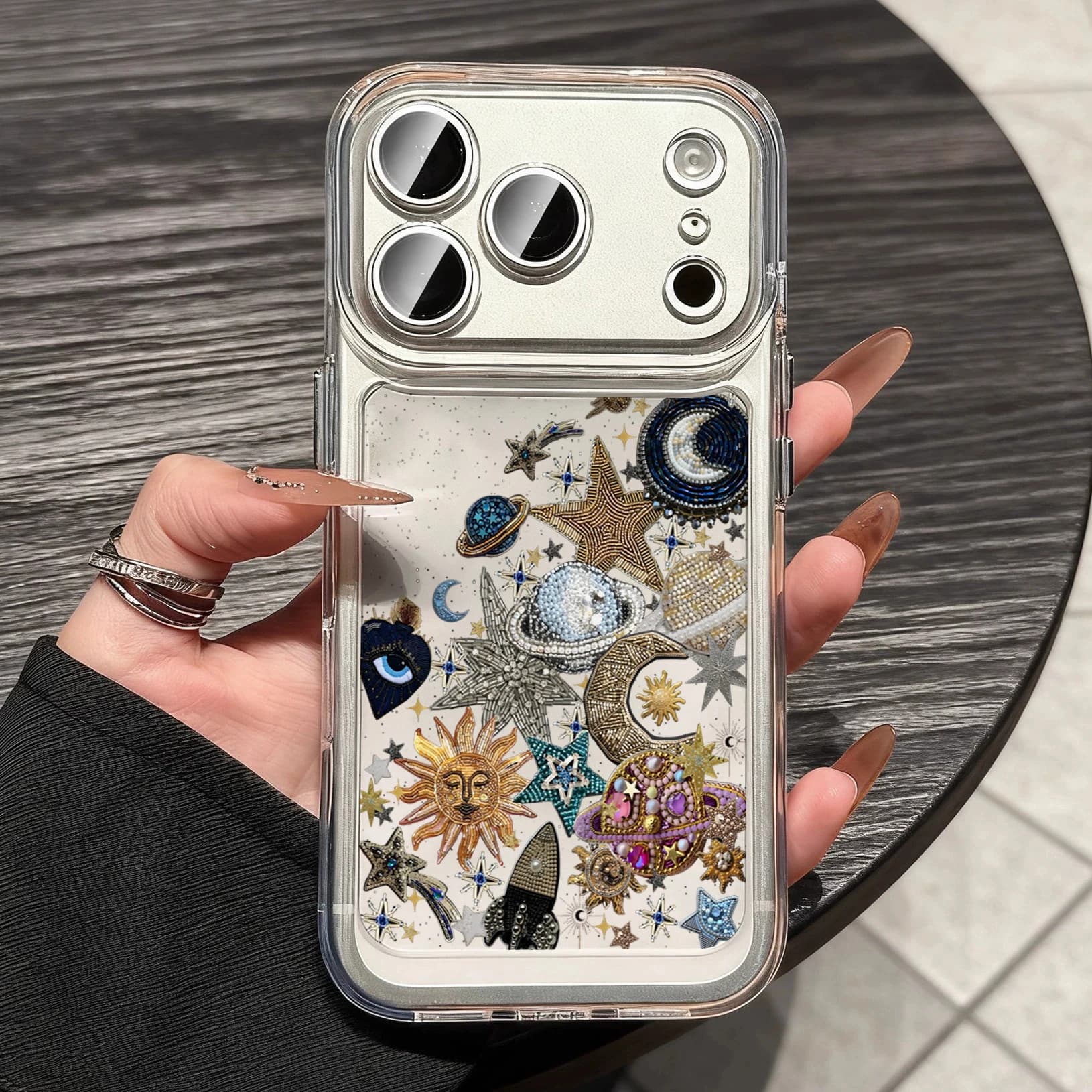 Golden Stars Moon Y2K Modello di diamante Custodia trasparente per telefono per iPhone 16 Pro Max 17 15 14 13 12 11 TPU di lusso antiurto Cover Funda