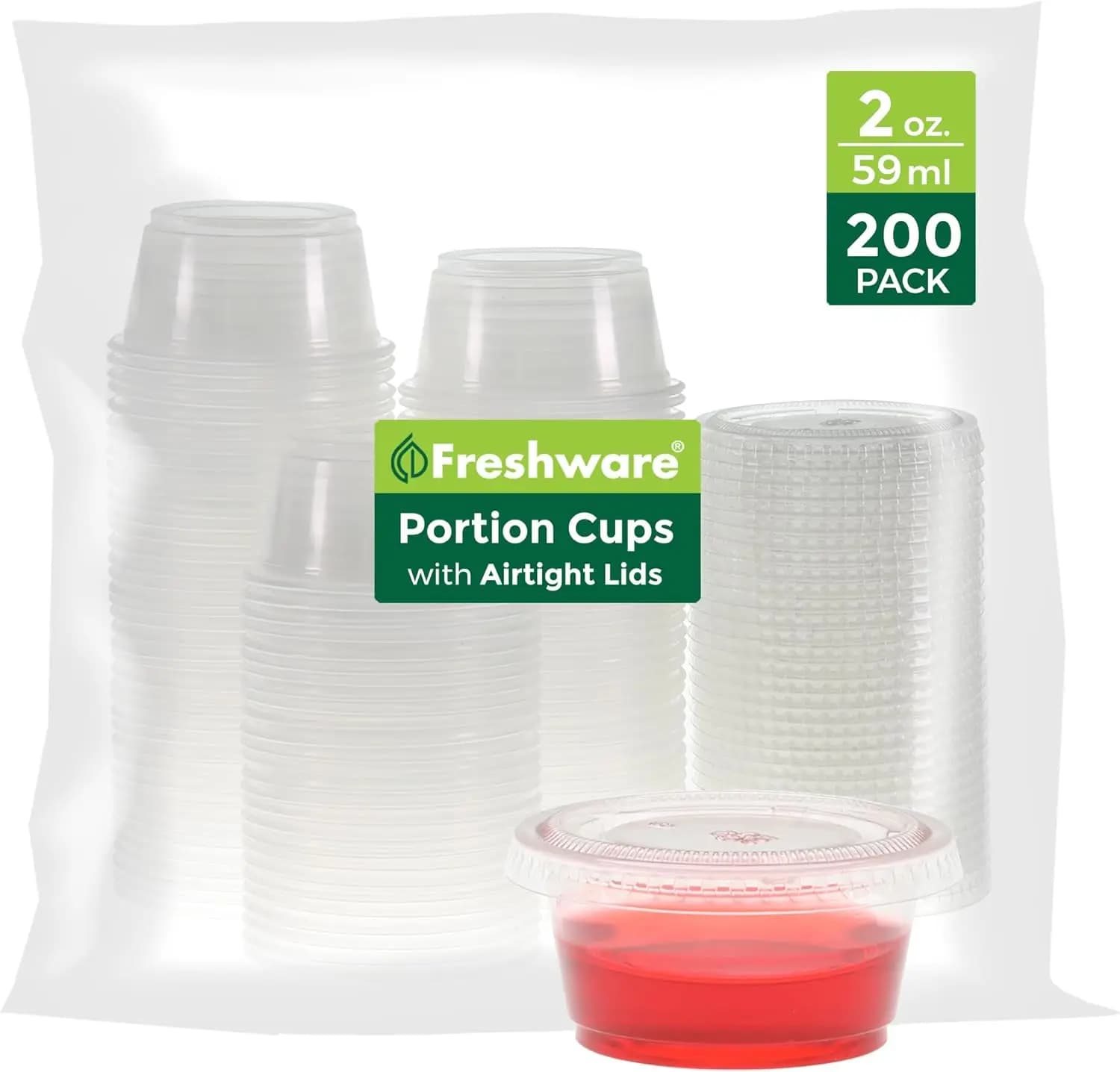 200 Set di Contenitori Monouso da 2 oz con Coperchi, Coppette in Plastica per Porzioni, Contenitori Ermetici per Preparazione Pasti e Insalate