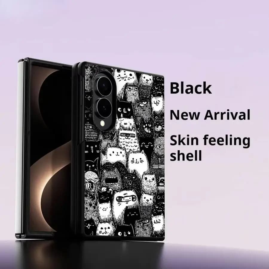 Black White Cat Pattern Luxury Phone Cover Case for Samsung Galaxy ZFold8 ZFold Wide Z Fold8 Wide Z Fold 8