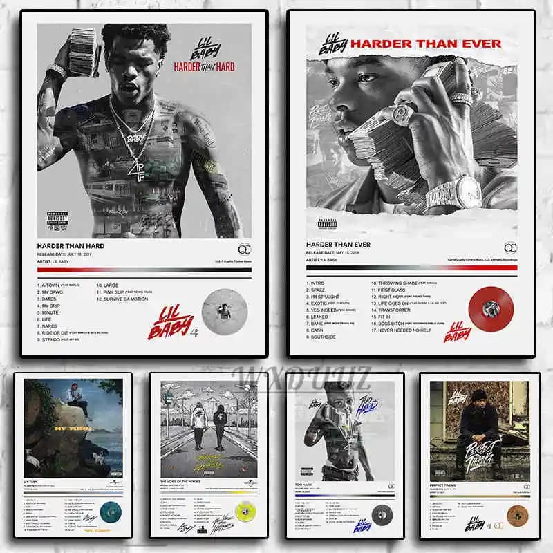 Copertina dell'album musicale Pop Rap Lil Baby Poster Rapper Hip Hop Rock PERFETTO TIMING HARDER THAN HARD Stampa da parete su tela Art Room Decor
