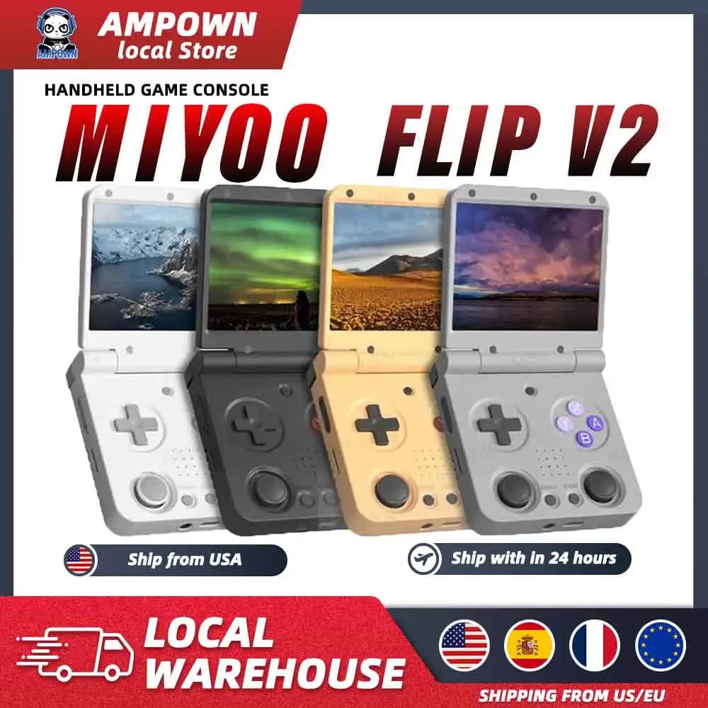 Console di Gioco Portatile MIYOO Flip V2 con Schermo IPS da 3,5'', Sistema Linux Onion OS, Macchina per Videogiochi per Intrattenimento in Movimento, Regalo per Giocatori