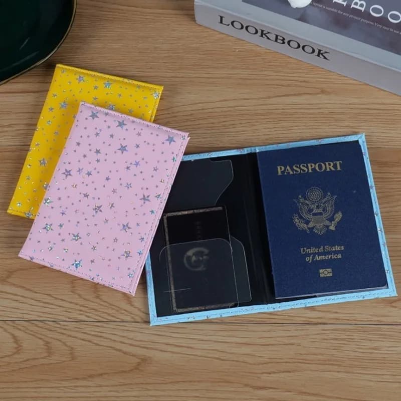 New Arrival Glittery‌ Stars Print Passport Holder Girls Women Travel Wallet with Inner ID Credit Card Slot Passort Cover Case