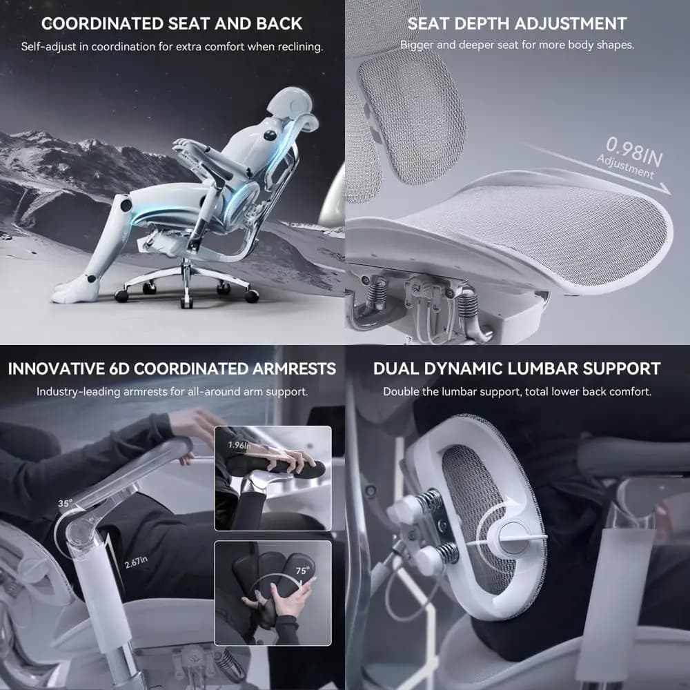 Ergonomic Office Chair, Velvet Mesh Computer & Gaming Chair with Dual Lumbar Support and 6D Adjustable Armrests