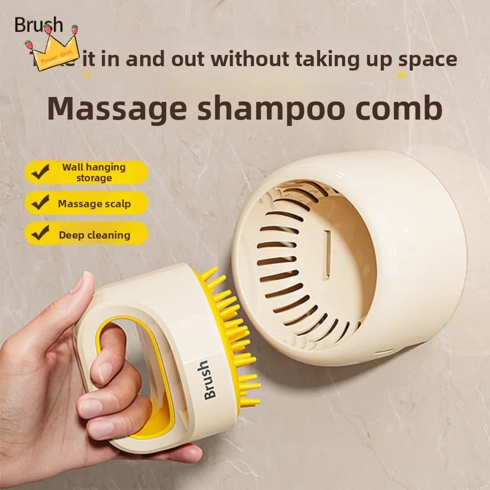 Spazzola per shampoo da parete con ventosa, strumento per la cura dei capelli, pettine in silicone per lavaggio dei capelli, spazzola per massaggio del cuoio capelluto per pulizia profonda a umido e a secco