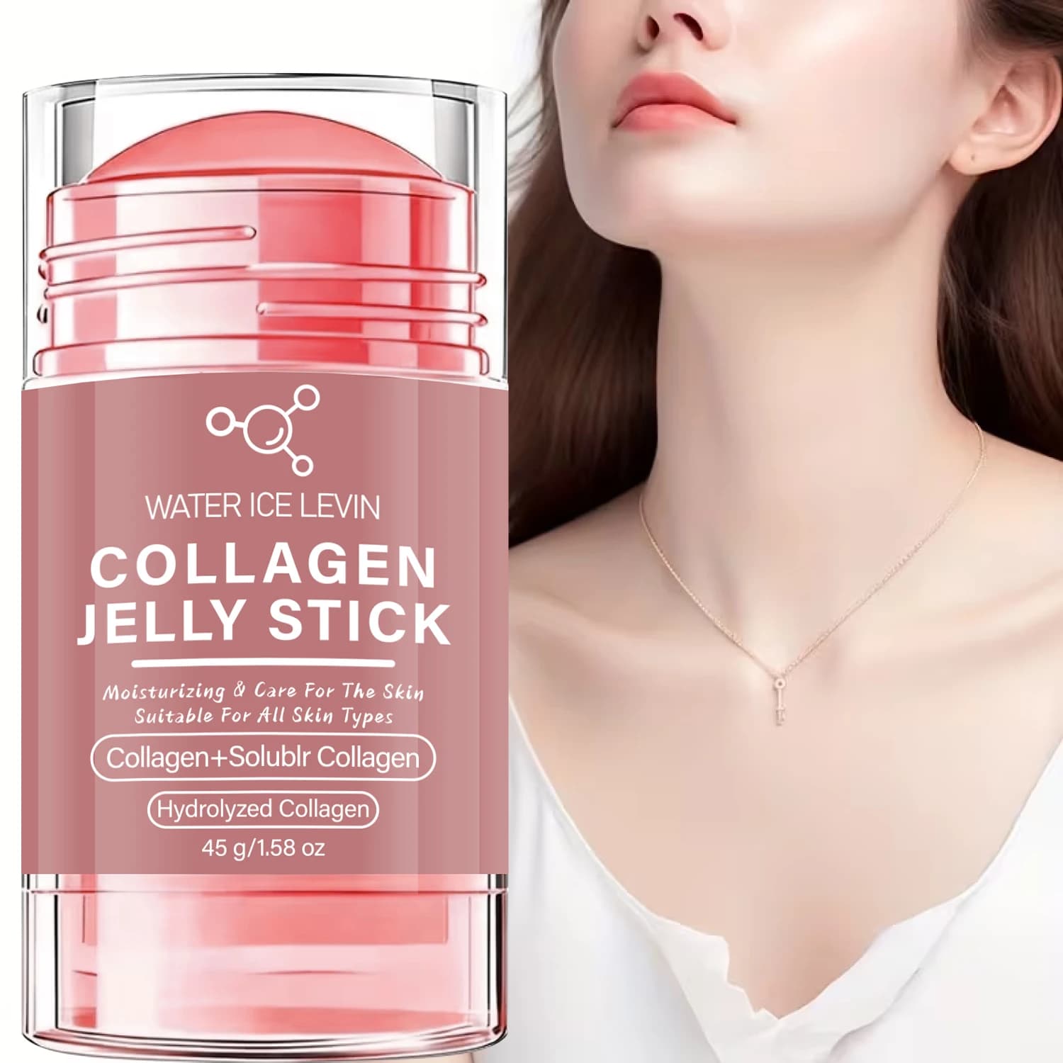 Water Ice Levin Collagen Neck Face Jelly Stick. Cura Idratante, Lifting e Levigante. Miscela Tripla di Collagene. Per tutti i tipi di pelle. 45g.
