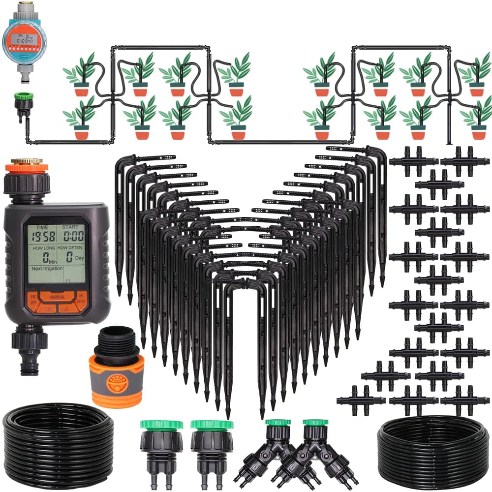 Sistema di irrigazione automatica per irrigazione a goccia da 4/7 a 3/5mm connettore ad innesto rapido per freccia a goccia Timer digitale pianta prato serra