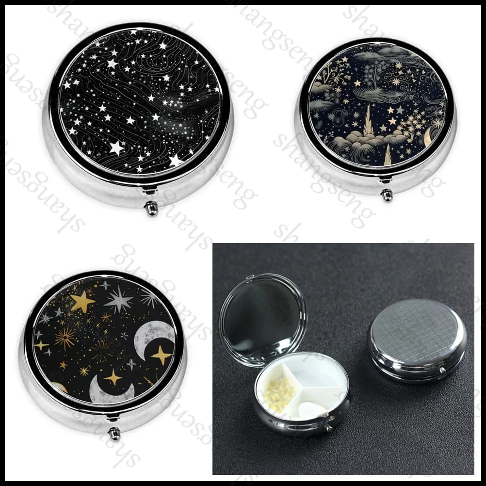 Portable Sky Starry Moon Wallet Metal Decorative Wallet with Vitamins Travel Wallet and Small Pocket Wallet Travel Wallet