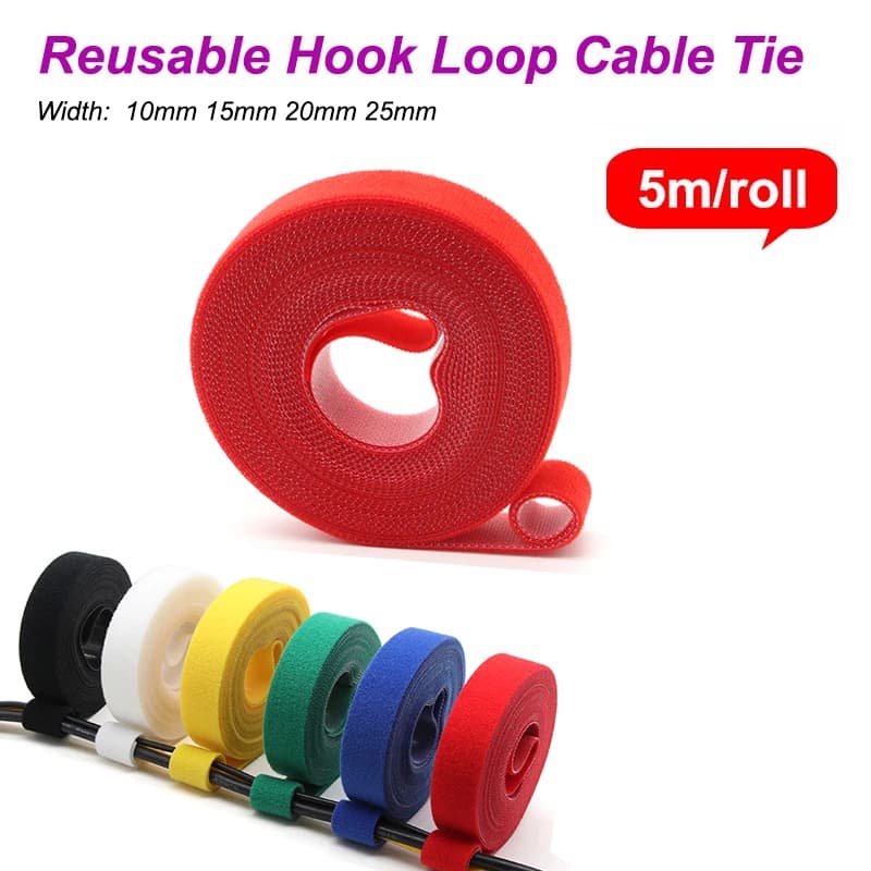 1~30R 5m/roll Reusable Cable Tie Hook Loop Wire Organiser Management Width 10~25mm DIY Self Adhesive Fastener Strip Nylon Strap