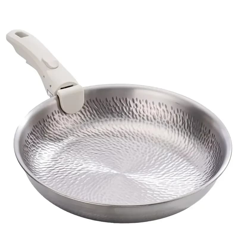 Pure Titanium Hammered Surface Frying Pan Uncoated 430 Stainless Steel Base Portable Wok Low Smoke Healthy Cookware