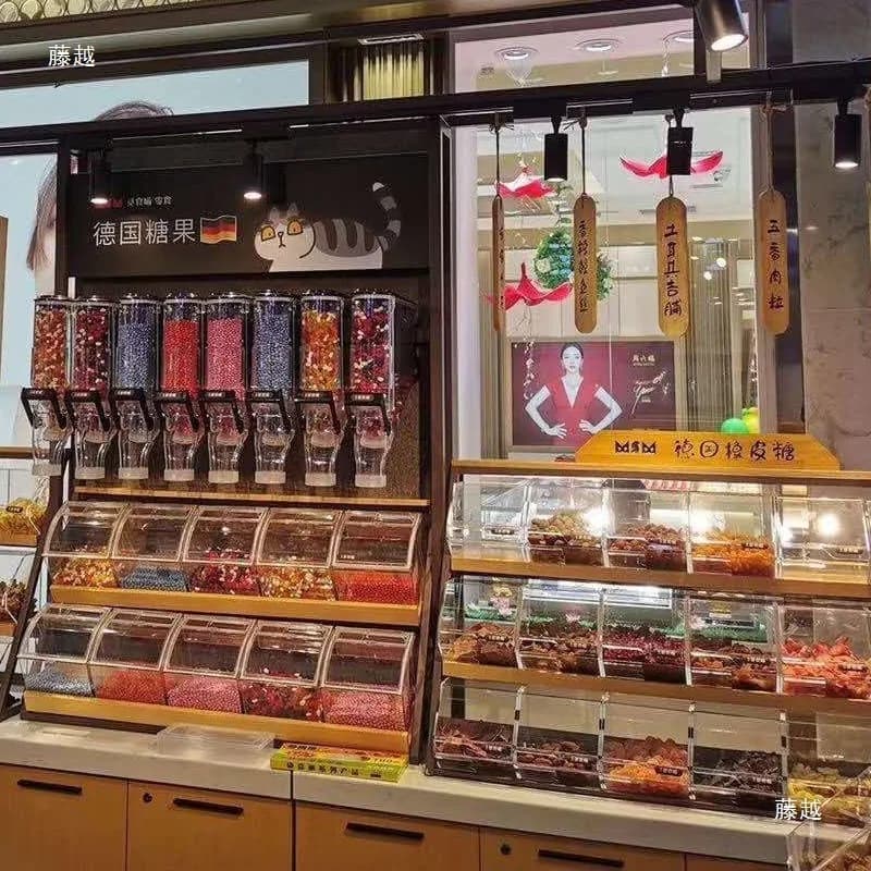 Dispenser a Parete per Frutta Secca, Caramelle, Zucchero e Cereali con Sistema di Erogazione a Rotazione