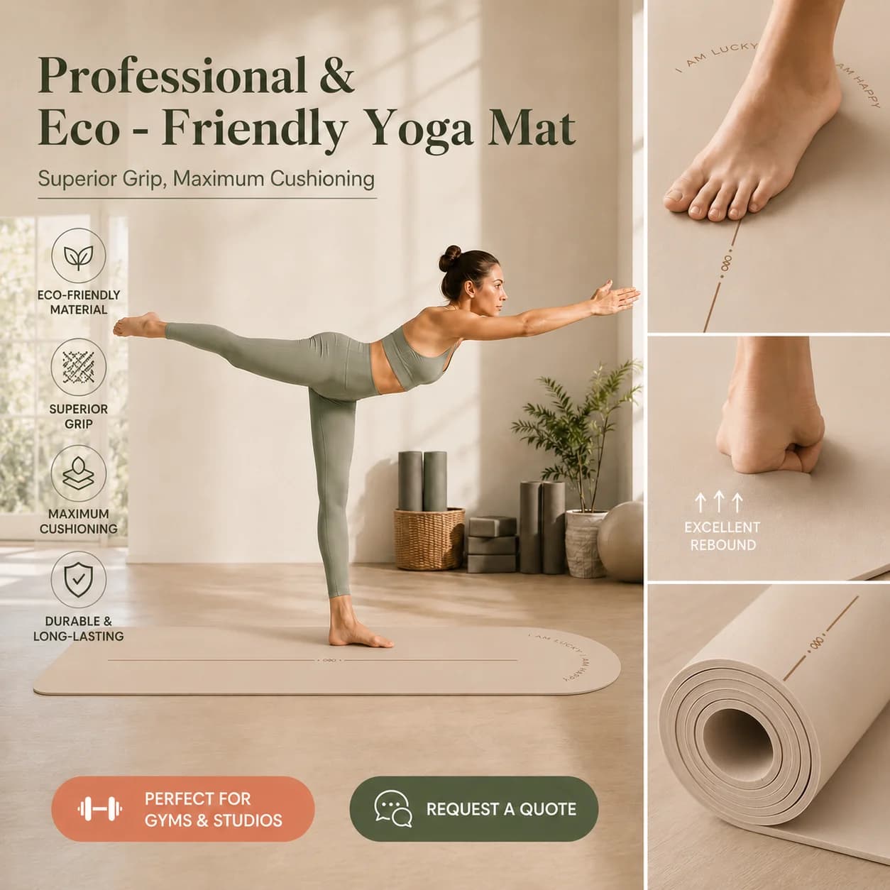 Wholesale Natural Rubber Eco Friendly PU Oval Yoga Mat Pilates Fitness Custom Yoga Mat