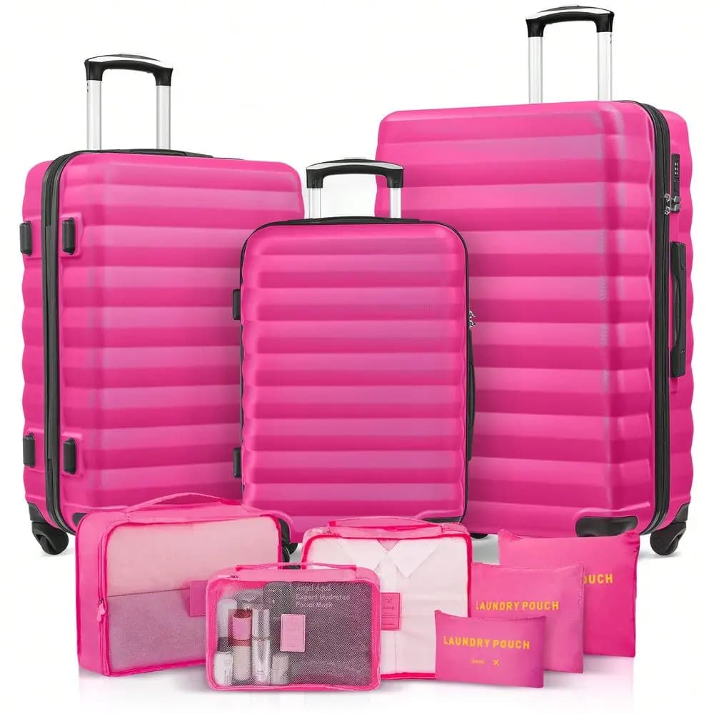 Set 3 Piece Suitcase Sets With Spinner Wheel, ABS Hardside Travel Laggage, 6 Set Packing Luggage Packing Organizers Travel Suit