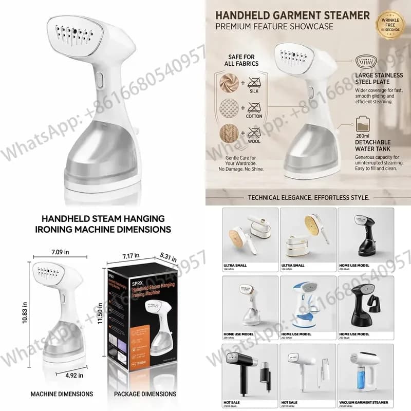 Portable Garment Steamer, Handheld Clothes Steamer with 260ml Water Tank, Quick Heat-Up Fabric Steamer for Cotton, Linen