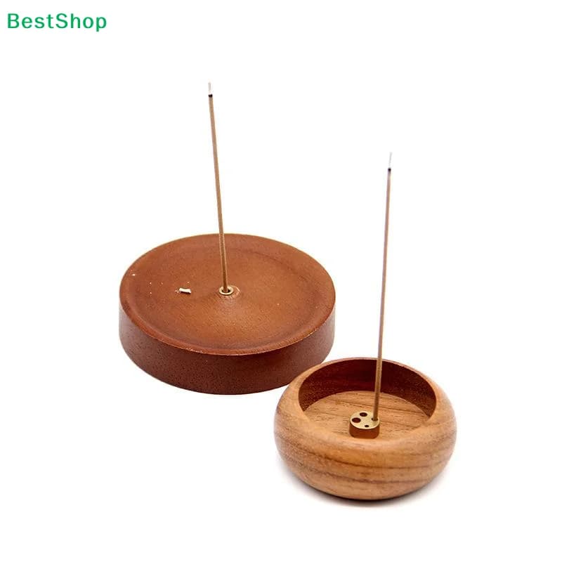 ♥ ❀ Portaincenso in Legno Naturale con Inserto in Ottone, Bruciatore di Incenso Artigianale per Bastoncini e Raccoglitore di Ceneri