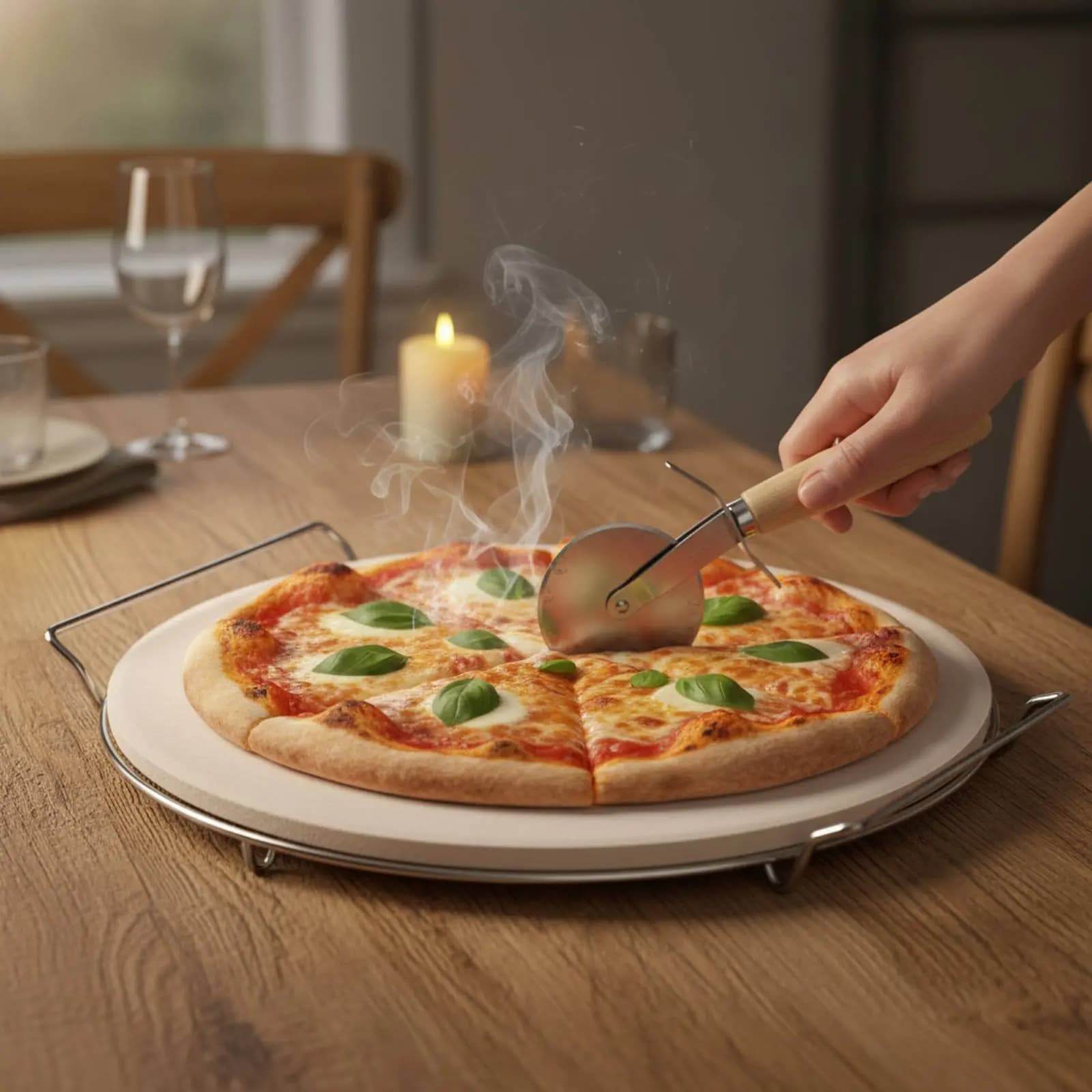 3 Pieces Pizza Stone Set High Temperature Resistant Pizza Stone with Rack and Cutter Bakeware Creates Crispy Crust Versatile
