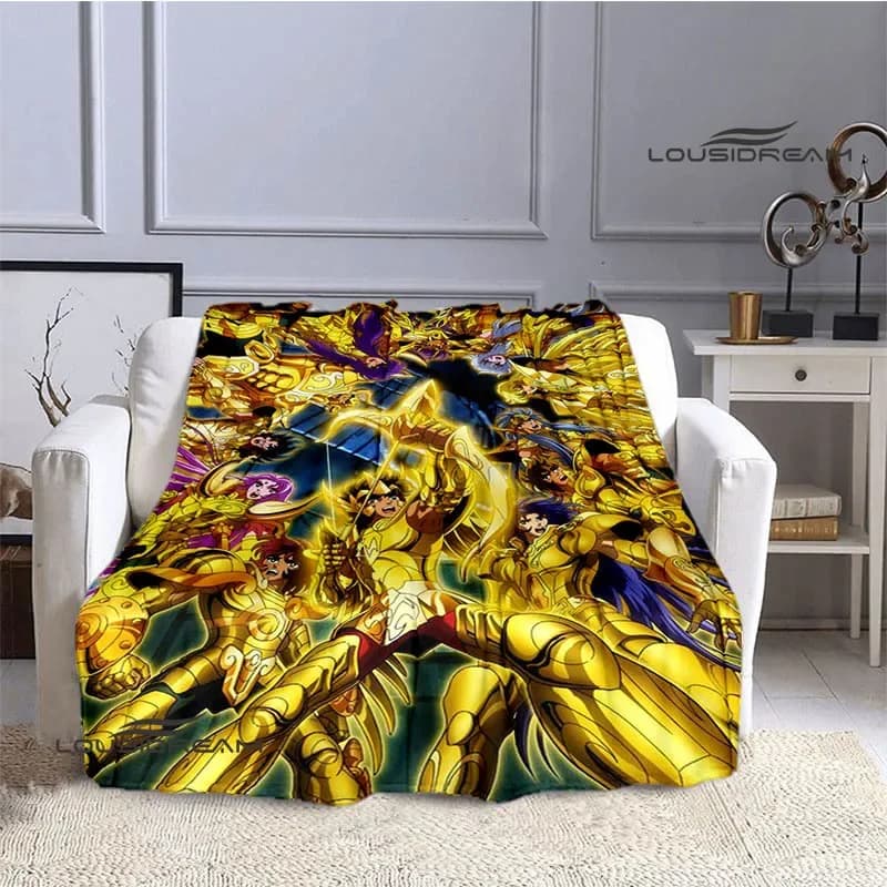 Cavalieri dello zodiaco Coperte stampate a fumetti calda coperta di flanella morbida e confortevole coperta da letto da viaggio per la casa regalo di compleanno