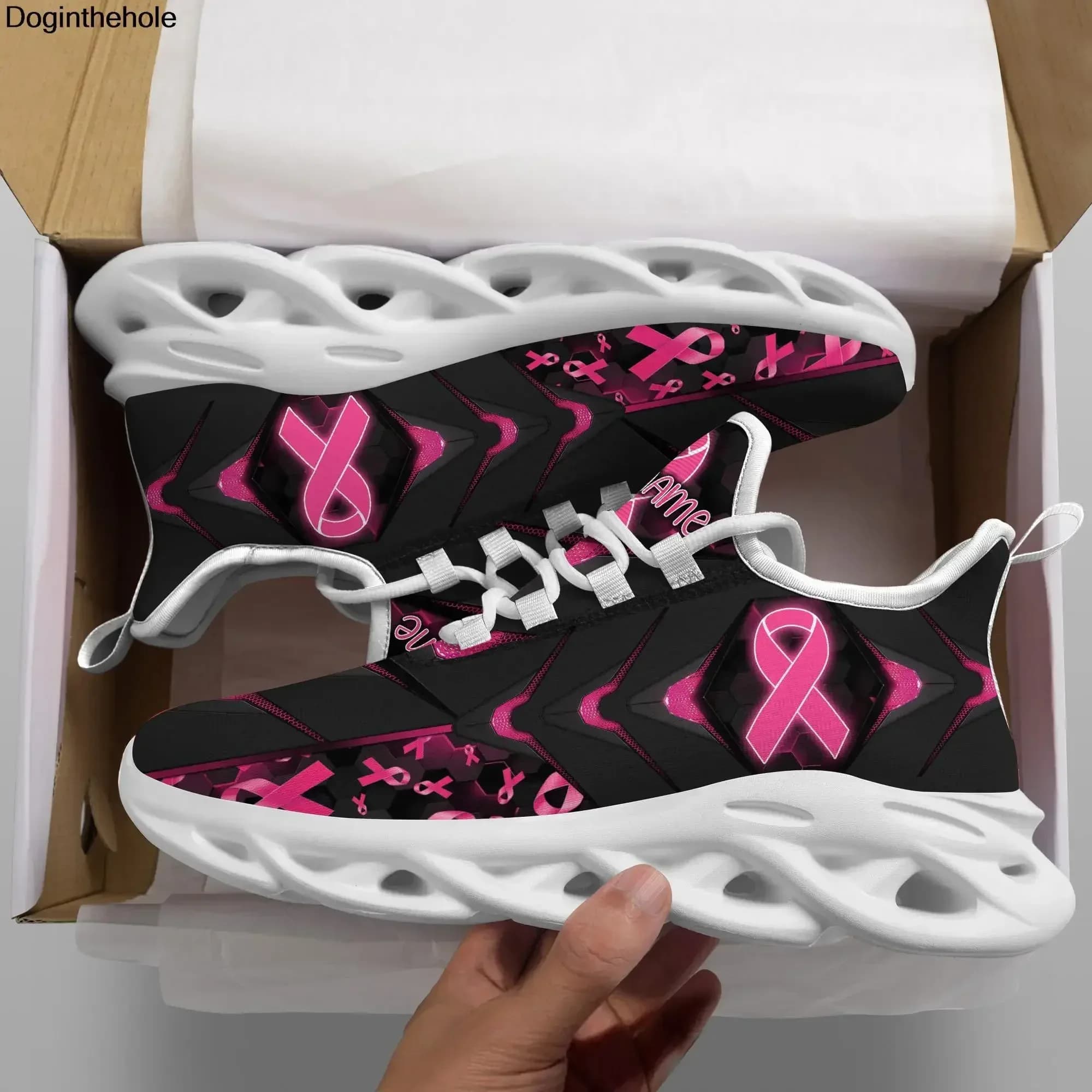 Scarpe da corsa per adolescenti, sneakers in mesh AF per la sensibilizzazione sul cancro al seno, scarpe basse traspiranti da uomo e da coppia per adulti