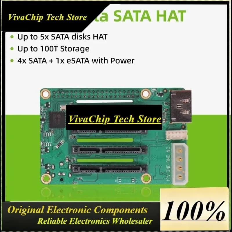 VoFSRaspberry Pi 5 NAS Expansion Penta SATA HAT Storage Solution Supports Up To 5x SATA Disks For SSD HDD RAID Server