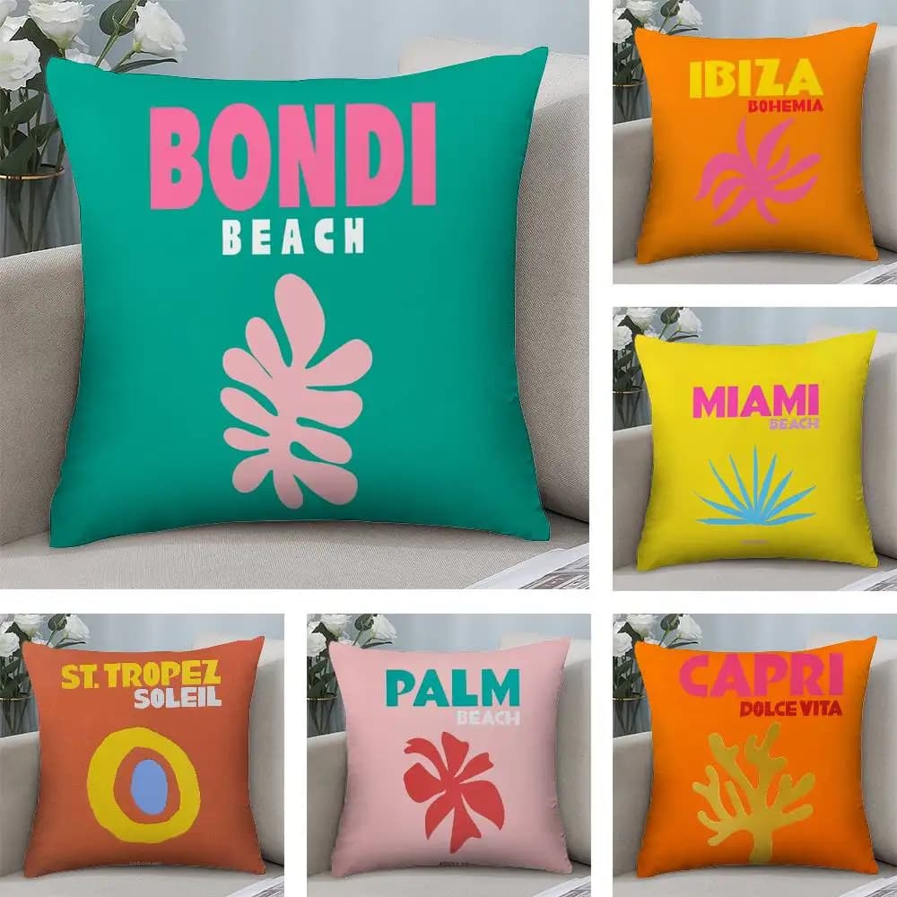 Summer Travel Series Pillow Case Plush Fabric Soft Pillowcase Double Sided Print Cushion Cover Household Gifts