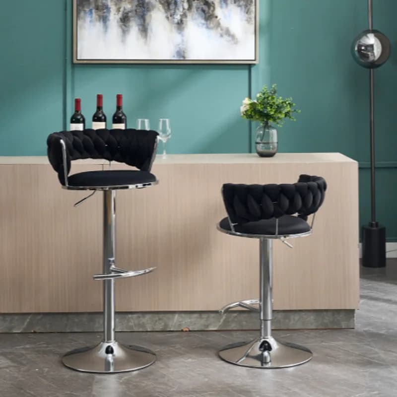 Set di 2 sgabelli da bar Veet neri regolabili in altezza con sollevamento meccanico, gambe cromate, poggiapiedi, sgabelli da bancone da cucina, sedili da pub