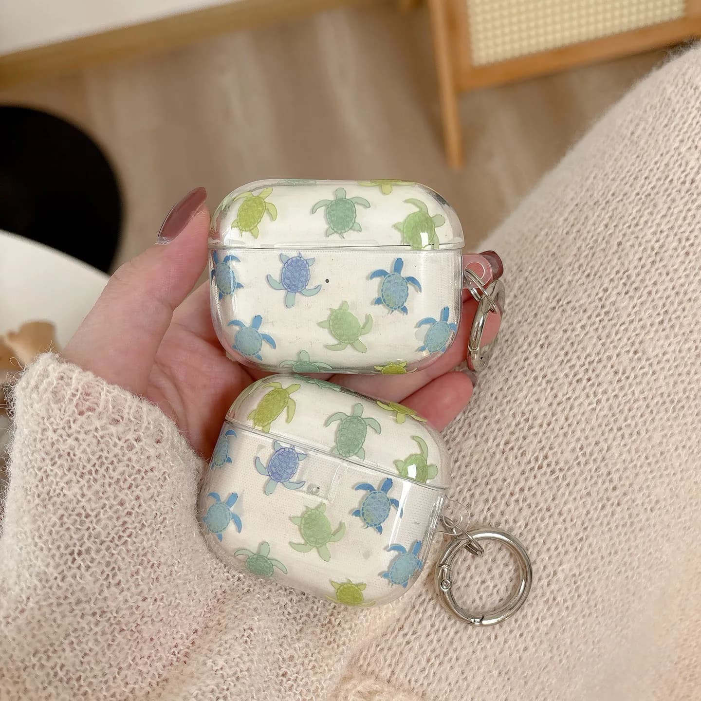 For Apple AirPods Pro3 AirPods 4 3 2 1 Pro 2 Full-screen Little Turtle Case for Wireless Headphones Charging Box with Keychain