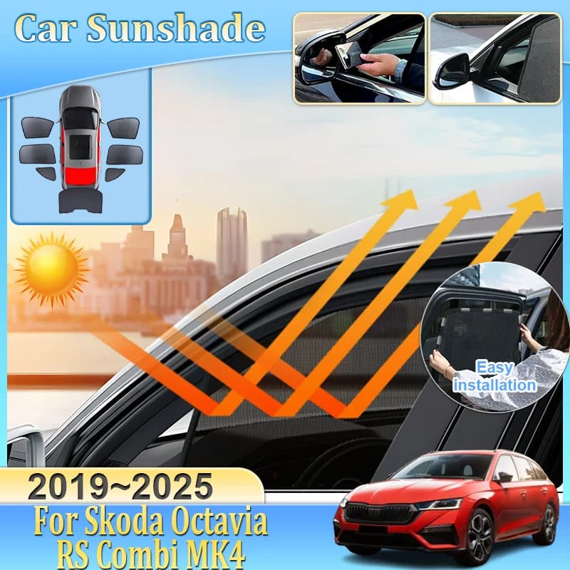 Car Mesh Sunshades For Skoda Octavia RS Combi MK4 2019-2025 Visor Mesh Heat Insulation Windshield Frame Curtain Car Accessories