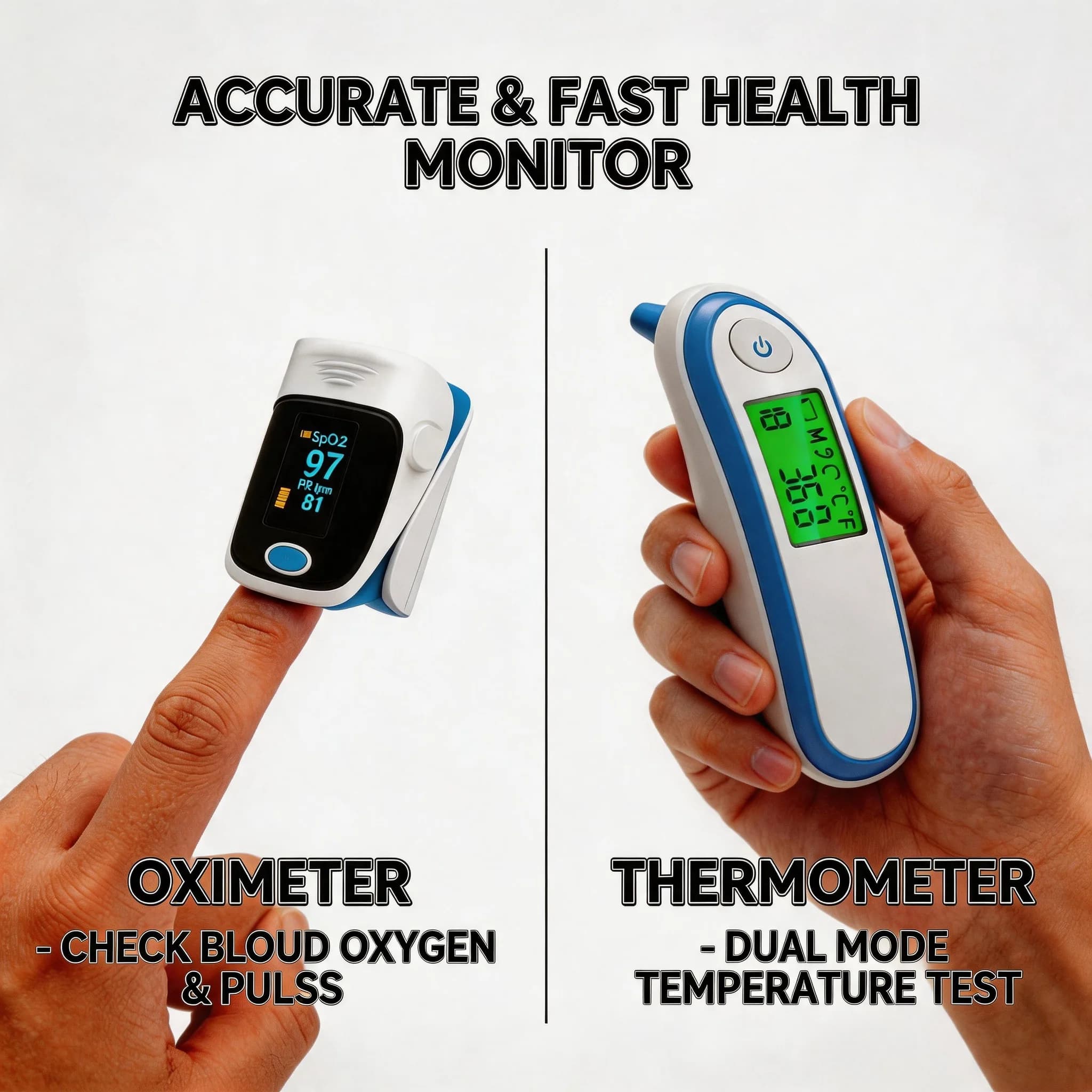 Medical Fingertip Pulse Oximeter Medical Ear forhead Body Infrared Thermometer home Saturation Meter portable oximetro de pulso