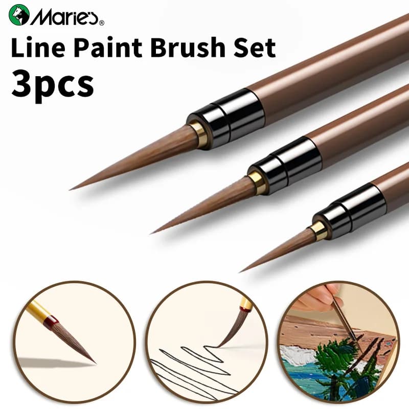 Marie's Line Paint Brush Set, 3 Packs Miniature Detail Paintbrushes for Chinese Painting, Acrylic,Watercolor,Craft,Models,Rock