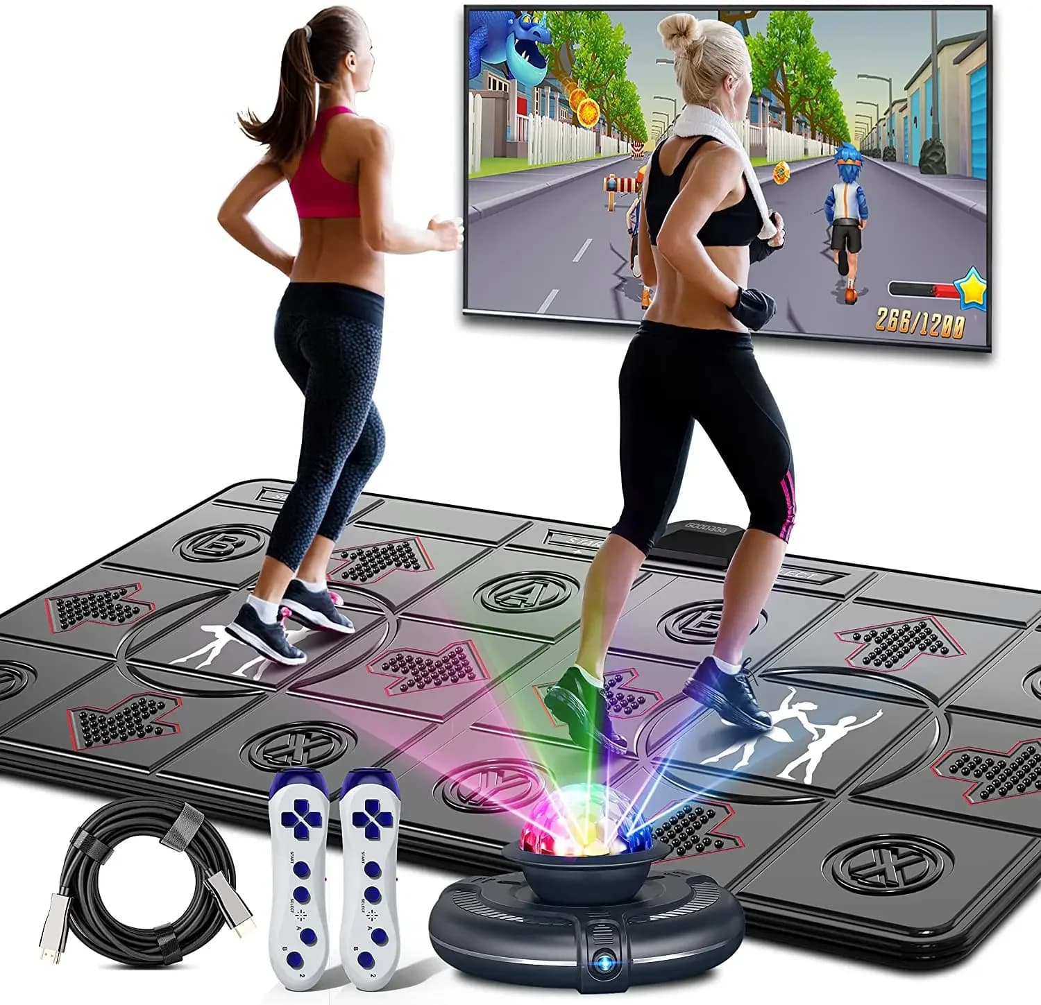 Double wireless dance pad for TV and PC, somatosensory game console with 2 gamepad, anti slip mat for yoga massage, home fitness
