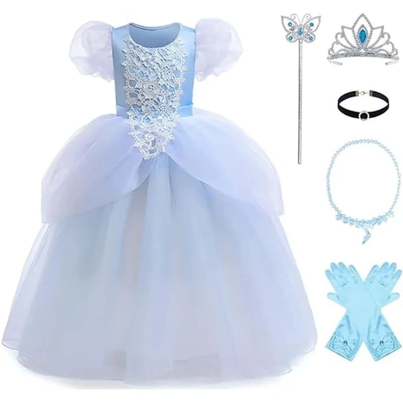 Abito da principessa per ragazza Costume cosplay di Cenerentola per ragazze Abiti da festa Elegante abito da ballo di nozze Abito da sera per bambini in pizzo di moda