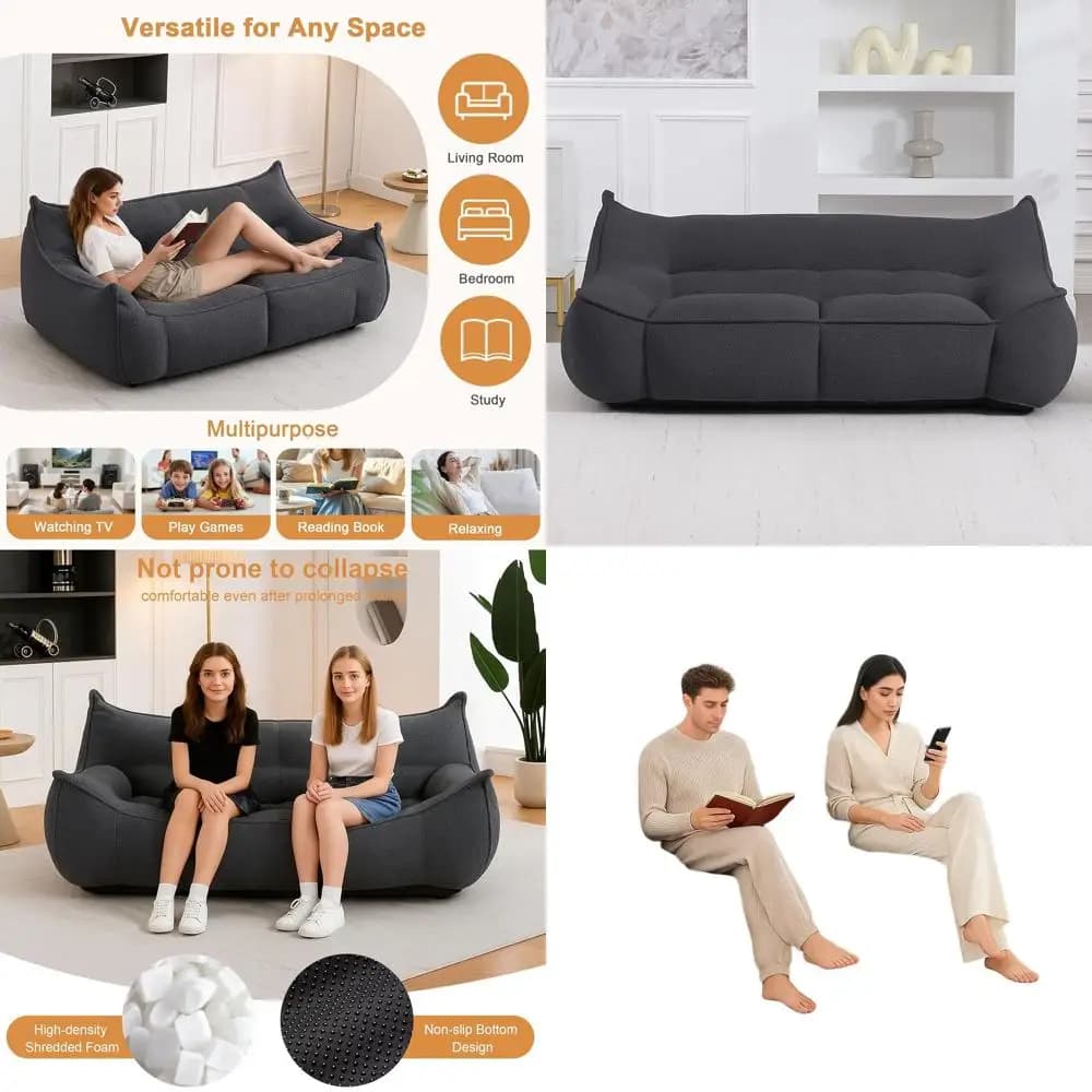 Grande Poltrona Ergonomica a Sacco in Peluche con Imbottitura ad Alta Resilienza, Nessun Montaggio Necessario, Ideale per Soggiorno, Camera da Letto, Gaming