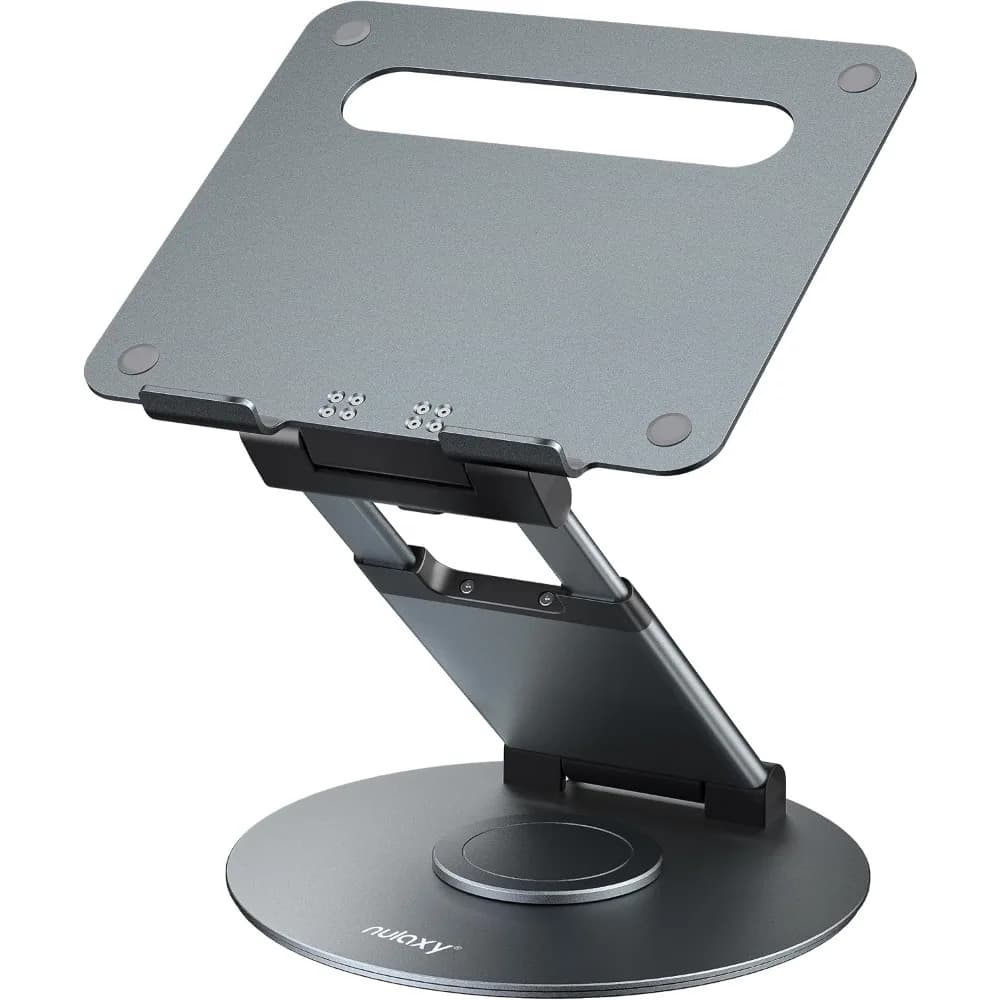 Telescopic Laptop Stand with 360 Rotation and Adjustable Height for Desks, Ergonomic and Swivel, Fits 10-17" Laptops, Gray