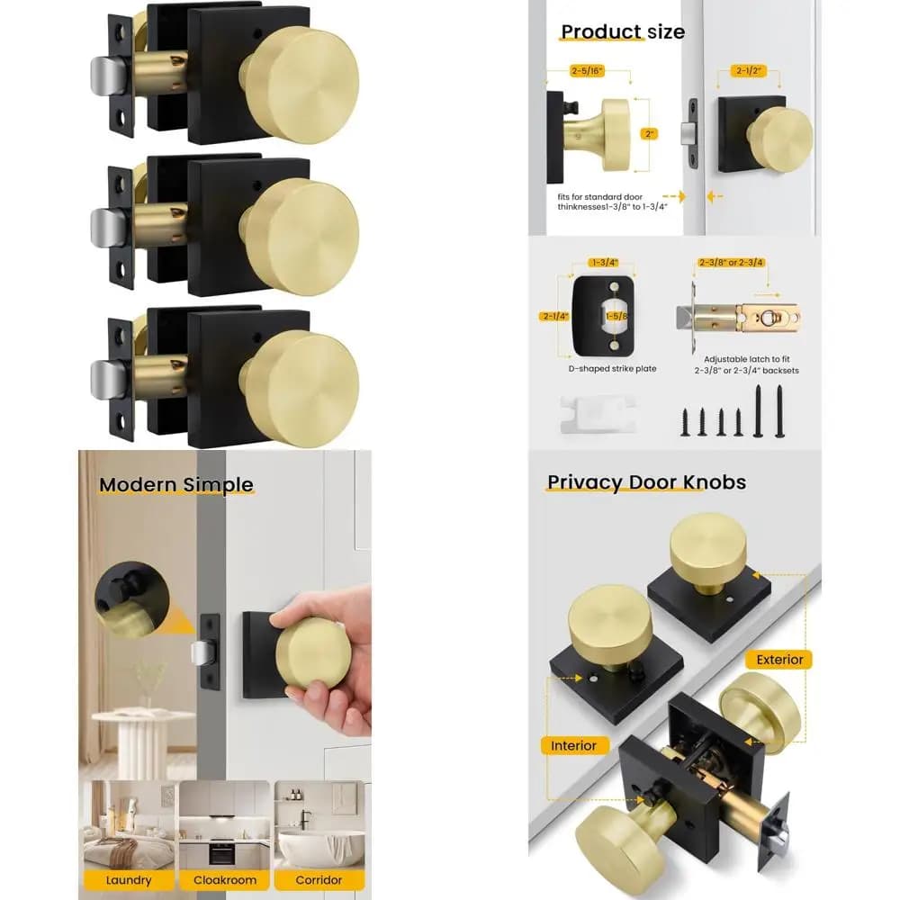 Manopole per porte interne resistenti in lega di zinco - Pomelli per porte privacy in oro nero per camere da letto, set da 3 pezzi