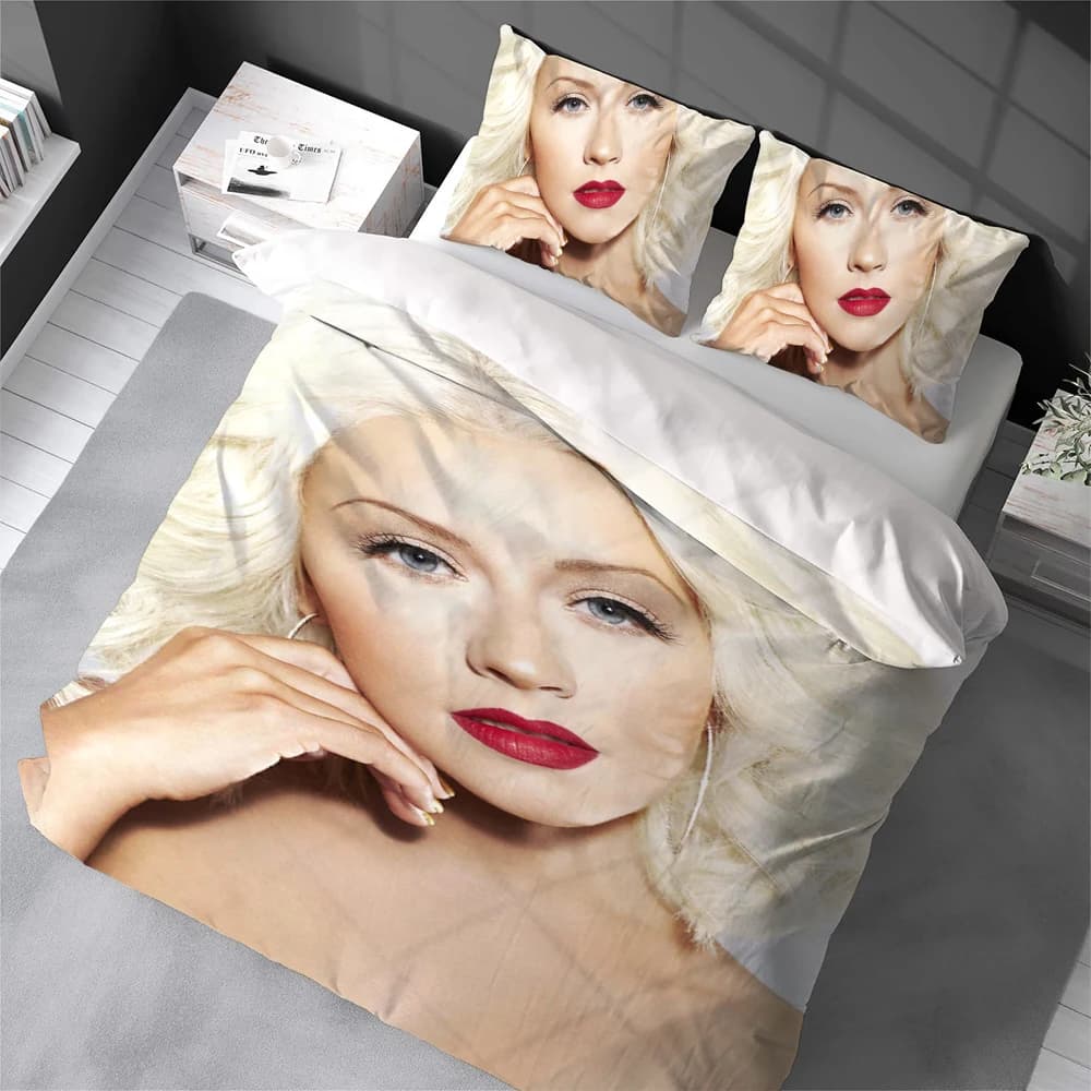 Set Copripiumino Christina Aguilera, Biancheria da Letto in Cotone Morbido, Set 3 Pezzi per Casa e Dormitorio Studentesco, Idea Regalo