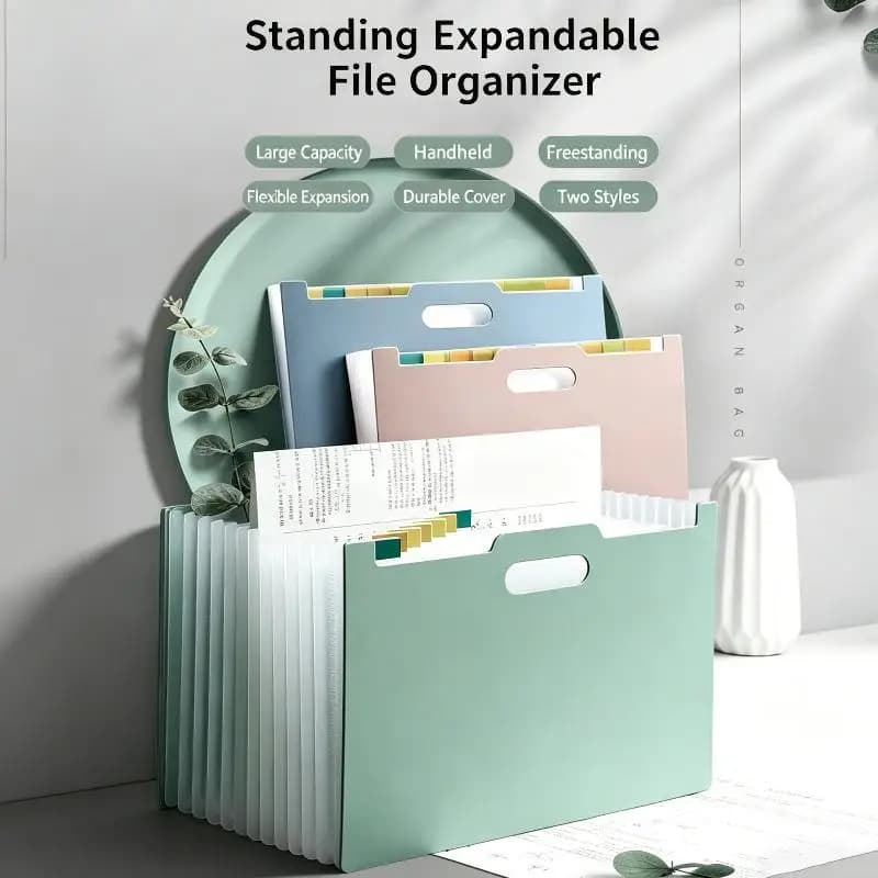 13 Pockets Accordion File Organizer Expanding A4 Folder with Label Pocket for Office Document Storage School Work Home Desk