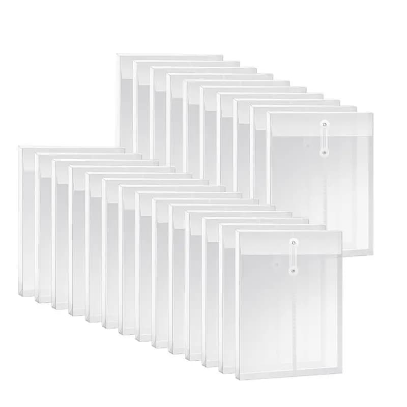 Kit di buste in plastica trasparente formato A4 con chiusura a cordino, cartella portadocumenti espandibile, kit di buste portadocumenti per ufficio, 24 pezzi